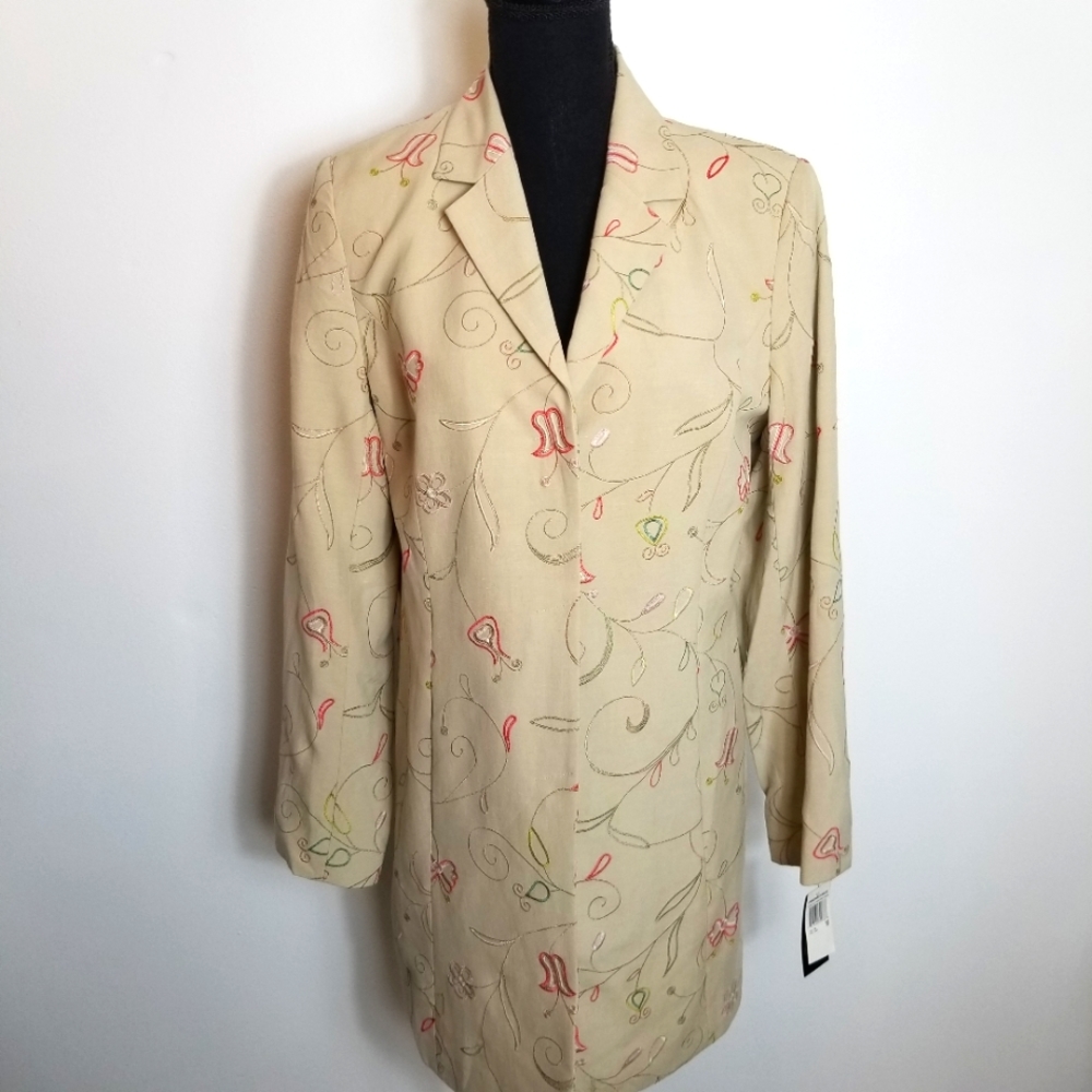 Vintage Prominence Embroidered Silk Linen Blend Long Duster Jacket NWT